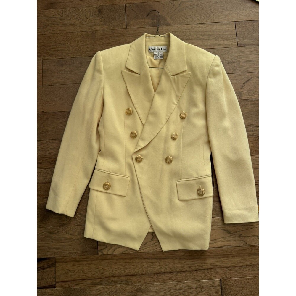 CHRISTIAN DIOR Vintage 90s Blazer Women’s Yellow Gold Button Double Breasted - Picture 12 of 16